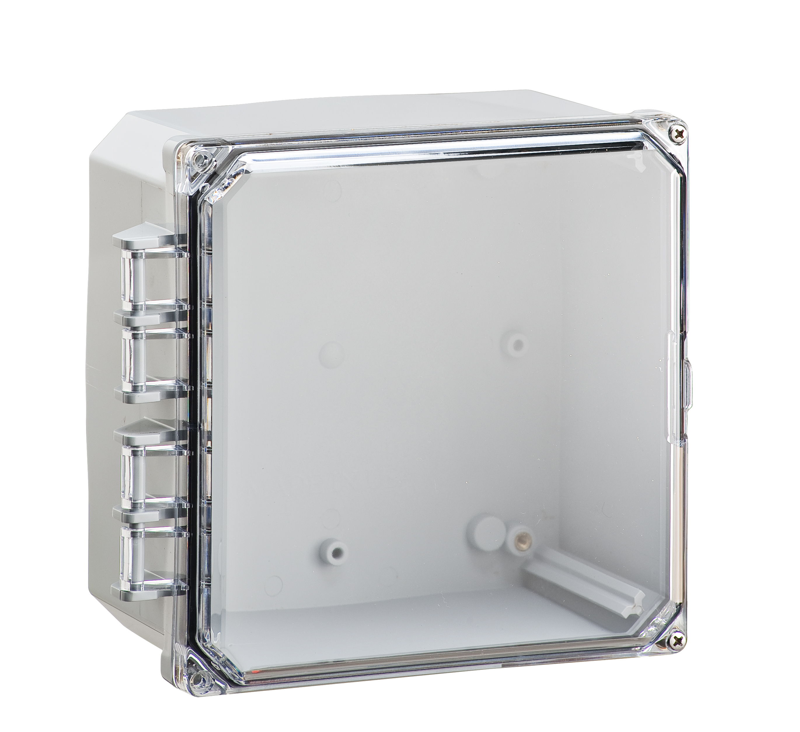 Integra Wallmount Enclosure; 8" x 8" x 4"; Polycarbonate; Transparent Cover; Hinge/Screw Connection; NEMA 4X